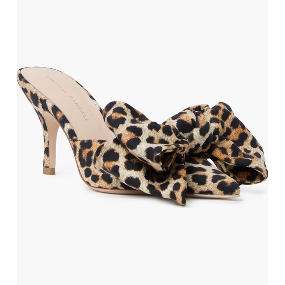 Loeffler Randall Margot Leopard Print Bow pointed toe Mule Pumps 11